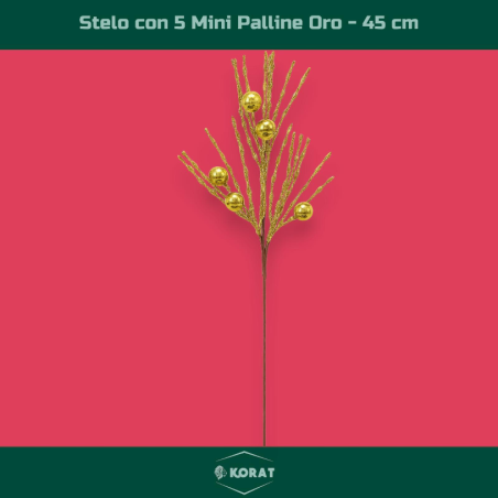 Set di 6 Steli Decorativi Natalizi da 45 cm con Mini Palline Lucide Or
