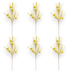 Set di 6 Steli Decorativi Natalizi da 45 cm con Mini Palline Lucide Or