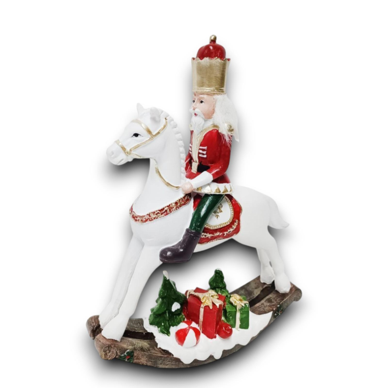 Cavallo a Dondola in Resina - Con Soldato Schiaccianoci - 24x6x18 cm
