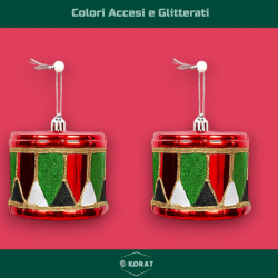 Set di 12 Appendino Tamburello in Plastica - Glitterati - Rosso e Verd