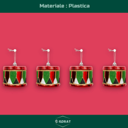 Set di 12 Appendino Tamburello in Plastica - Glitterati - Rosso e Verd