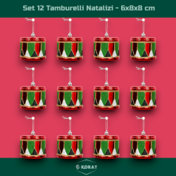 Set di 12 Appendino Tamburello in Plastica - Glitterati - Rosso e Verd