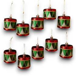 Set di 12 Appendino Tamburello in Plastica - Glitterati - Rosso e Verd
