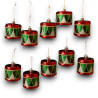 Set di 12 Appendino Tamburello in Plastica - Glitterati - Rosso e Verd