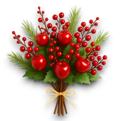 12 Spilloni Natalizi - con Bacche Rosse e Glitter Oro - 21 cm