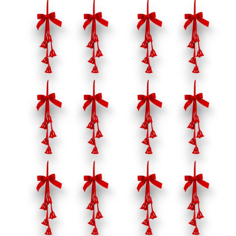 Set di 6 Appendini con Fiocco in Velluto - 5 Campane - Rosso o Oro - 3