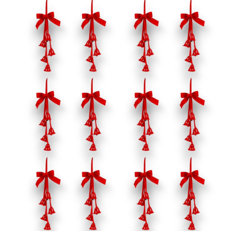 Set di 6 Appendini con Fiocco in Velluto - 5 Campane - Rosso o Oro - 3