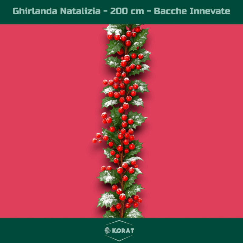 Ghirlanda Natalizia - 200 cm - Bacche Innevate 