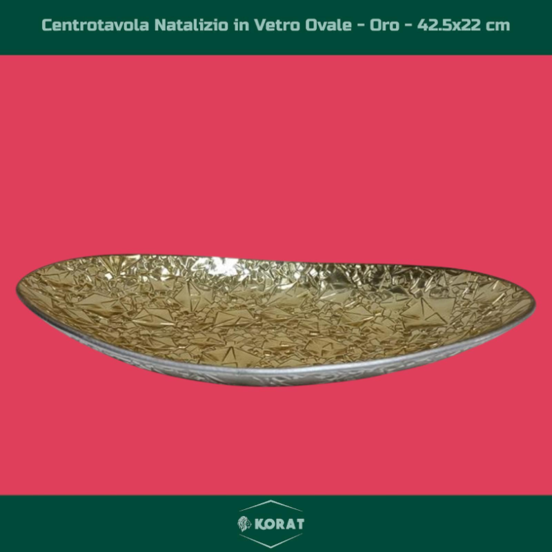 Centrotavola Natalizio in Vetro - Ovale - 42.5x22 cm - Oro