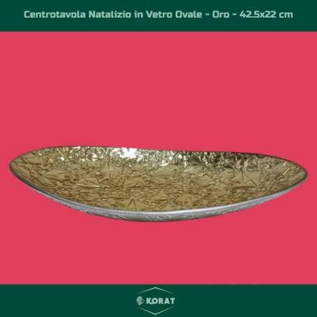 Centrotavola Natalizio in Vetro - Ovale - 42.5x22 cm - Oro