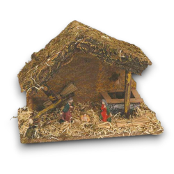Capanna con Pozzo e Natività in Resina - 36x26x16 cm