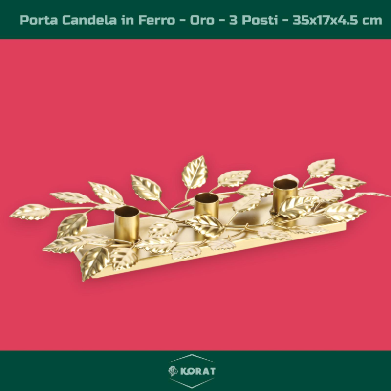 Star - Portacandele in Ferro - Oro - 3 Posti - 35x17x4.5 cm