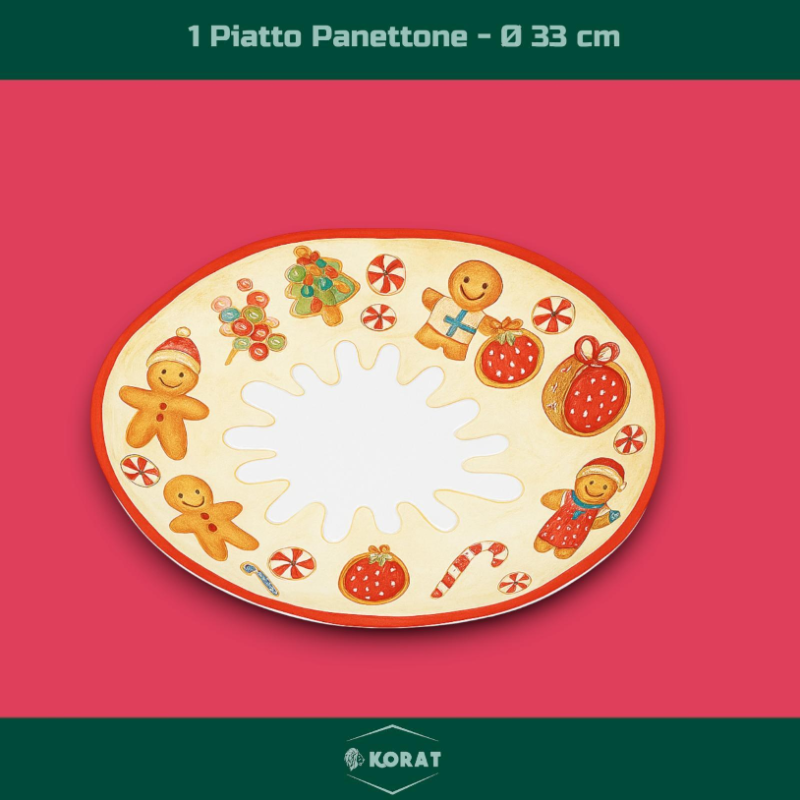 Set di 7 Vassoi e 1 Piatto Panettone - Decorazione Marzapane - in Mela