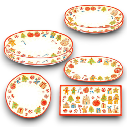 Set di 7 Vassoi e 1 Piatto Panettone - Decorazione Marzapane - in Mela