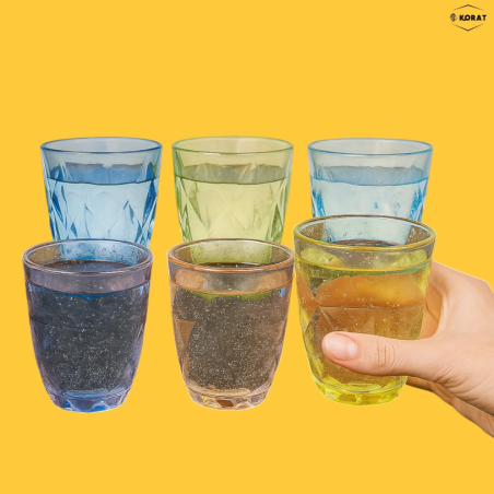 Set di 6 Bicchieri in Vetro Colorati - Fantasia Diamante - 250 ML