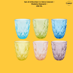 Set di 6 Bicchieri in Vetro Colorati - Fantasia Diamante - 250 ML