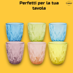 Set di 6 Bicchieri in Vetro Colorati - Fantasia Diamante - 250 ML