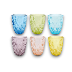 Set di 6 Bicchieri in Vetro Colorati - Fantasia Diamante - 250 ML
