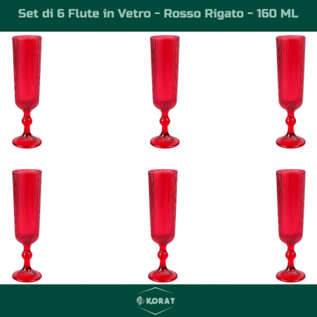 Set 6 Calici Flute in Vetro - Rosso Rigato - 160 ML