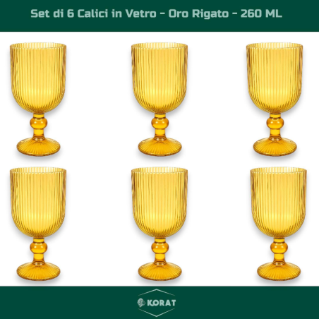 Set 6 Calici per Vino in Vetro - Oro Rigato - 260 ML
