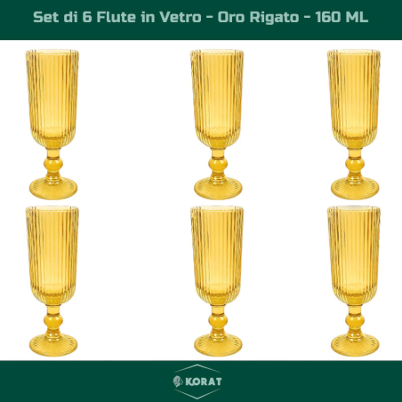 Set 6 Calici Flute in Vetro - Oro Rigato - 160 ML