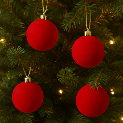 4 Palline Floccate Rosse - 12 Cm