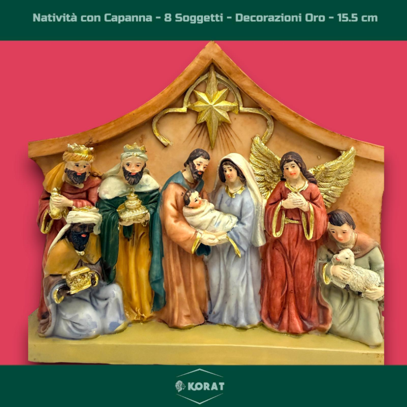 Presepe Tradizionale con Capanna e 8 Soggetti in Resina – Un’Elegante 