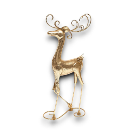 Renna Natalizia Dorata in Latta – Scultura Elegante per un Natale Raff