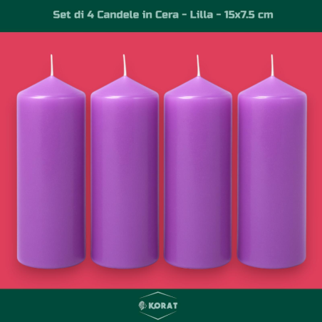Set di 4 Candele Pilastro Lilla – Eleganza e Atmosfera per Casa, Tavol