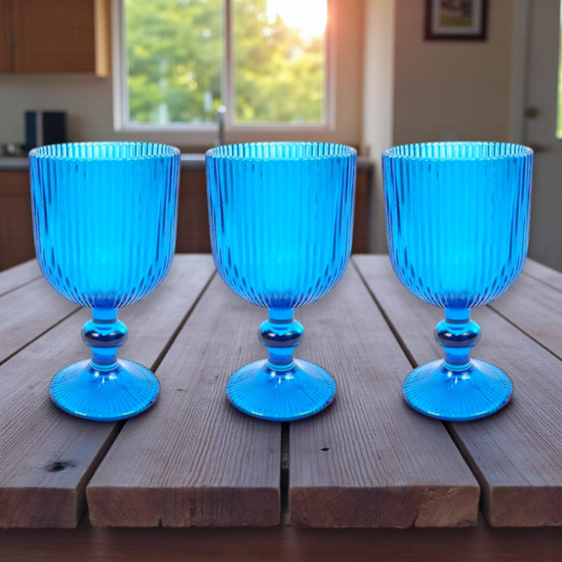 Set 6 Calici Vino Rigati - 260 ml - Azzurro 