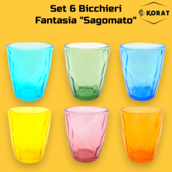 Set 6 Bicchieri - Fantasia Sagomata - 250 ml - Colori Misti