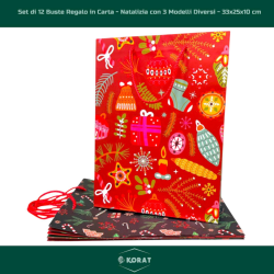 Set di 12 Buste Regalo in Carta - Natalizia con 3 Modelli Diversi - 33