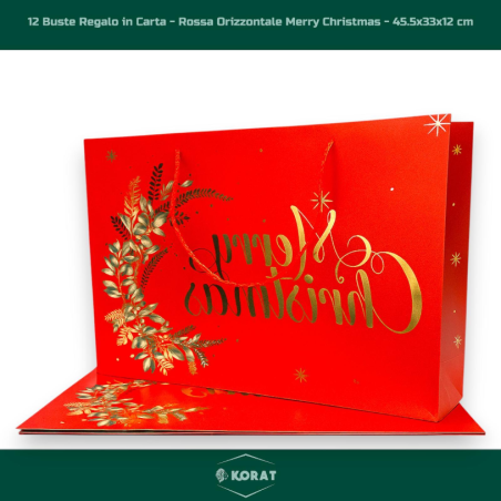 12 Buste Regalo in Carta - Rossa Orizzontale Merry Christmas - 45.5x33