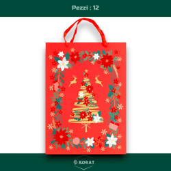 12 Buste Regalo in Carta - Rossa in Velluto Decorazione Oro - 30x42x12