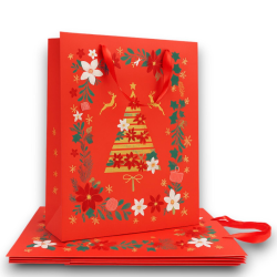 12 Buste Regalo in Carta - Rossa in Velluto Decorazione Oro - 30x42x12