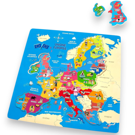 Fatto di Legno - Puzzle Scopri l'Europa - 17 Pezzi