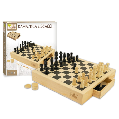 Fatto di Legno - Scacchiera in Legno con Dama e Scacchi 