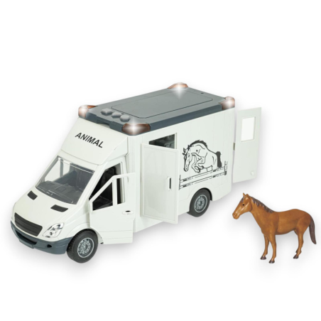 Play City - Camion per Trasporto Animali - Cavallo Incluso - Luci e Su