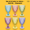 Set di 6 Calici in Vetro Colorati - Fantasia Diamante- 340 ML