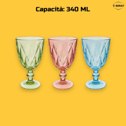 Set di 6 Calici in Vetro Colorati - Fantasia Diamante- 340 ML