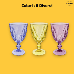 Set di 6 Calici in Vetro Colorati - Fantasia Diamante- 340 ML