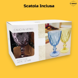 Set di 6 Calici in Vetro Colorati - Fantasia Diamante- 340 ML