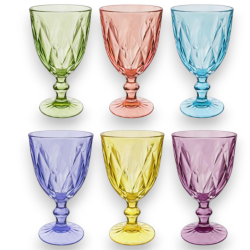 Set di 6 Calici in Vetro Colorati - Fantasia Diamante- 340 ML