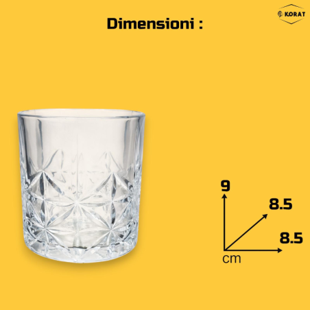 Set di 6 Bicchieri in Vetro Trasparente - 330 Ml - Modello Fiori