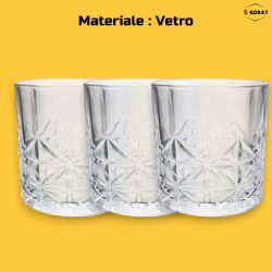 Set di 6 Bicchieri in Vetro Trasparente - 330 Ml - Modello Fiori