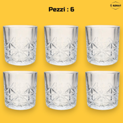 Set di 6 Bicchieri in Vetro Trasparente - 330 Ml - Modello Fiori
