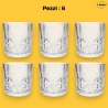 Set di 6 Bicchieri in Vetro Trasparente - 330 Ml - Modello Fiori
