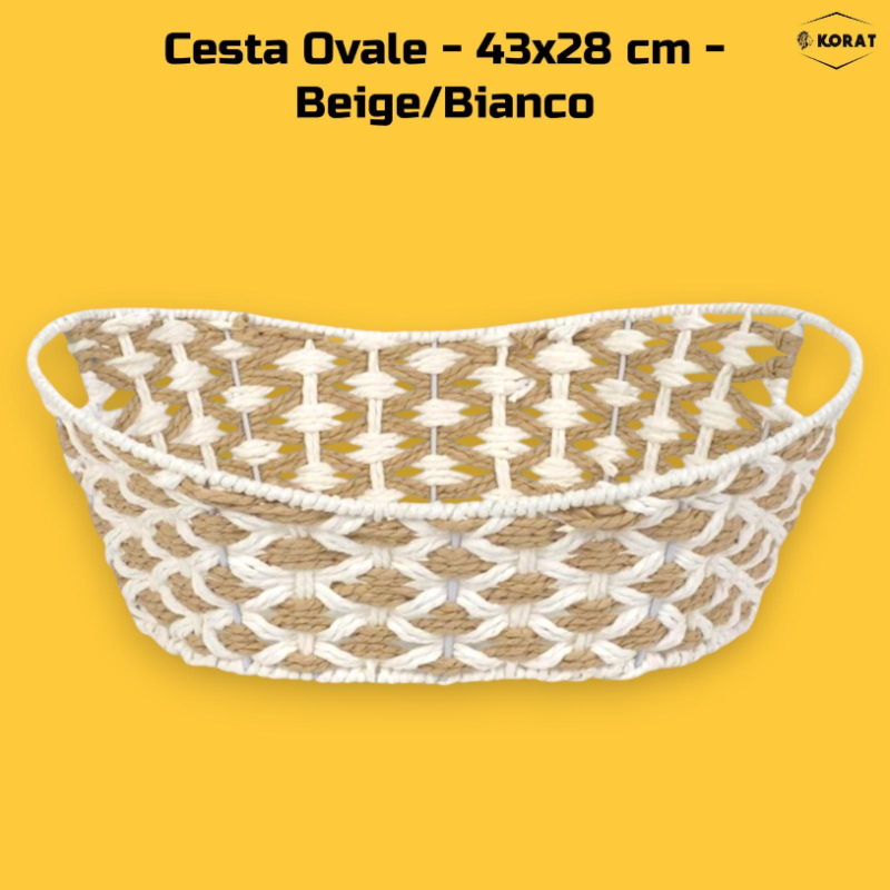 Cesta Ovale - 43x28 cm - Beige e Bianco