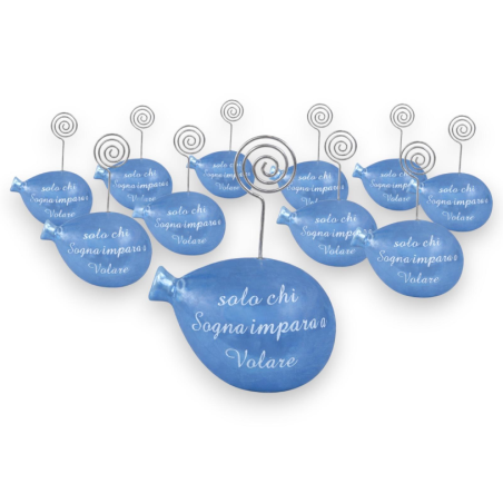 12 Palloncini con Clip - Blu Perlato - Con Frase - 4x6 cm