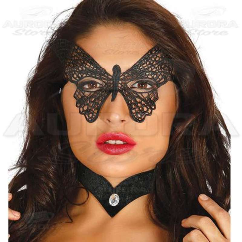 Maschera in Pizzo Nero Forma Farfalla